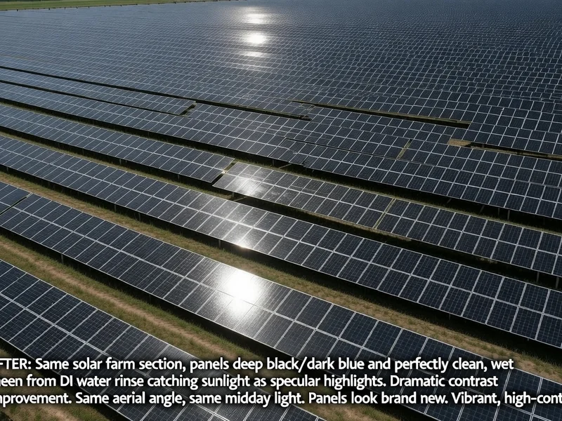 After: Solar farm panels perfectly clean with wet sheen from DI water rinse