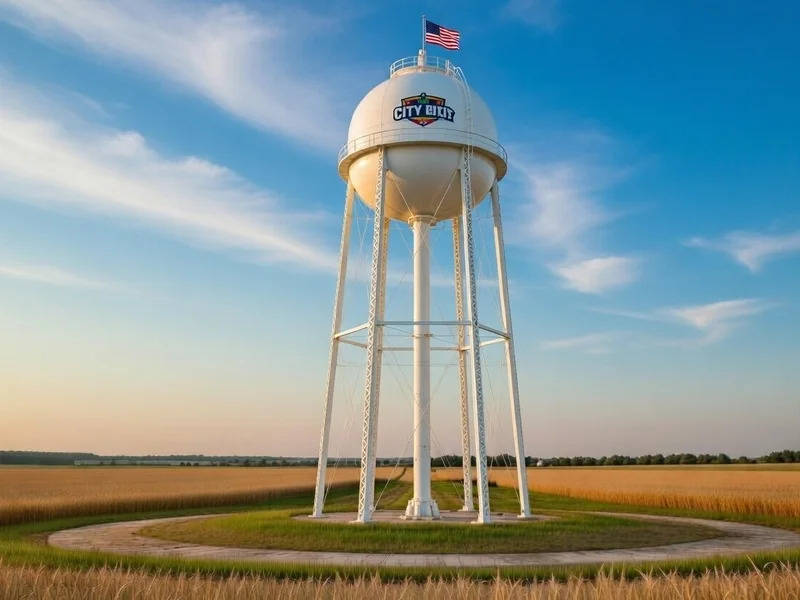 After: Clean water tower with readable city logo and American flag