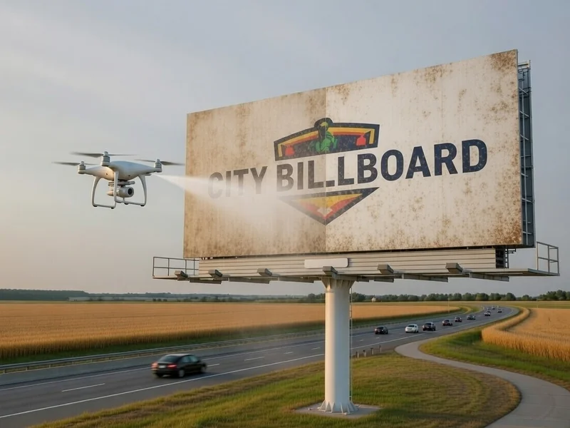 Before: Highway billboard with faded vinyl, road grime and dirt buildup