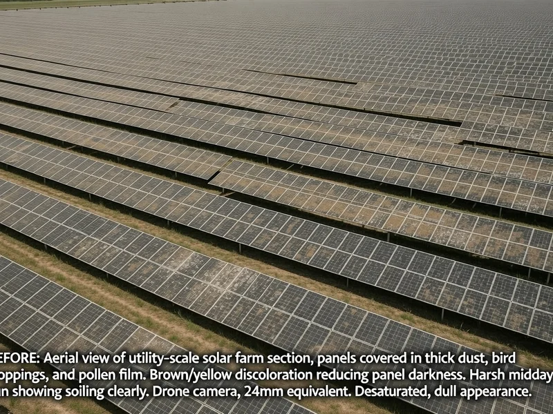 Before: Utility-scale solar farm covered in dust and bird droppings