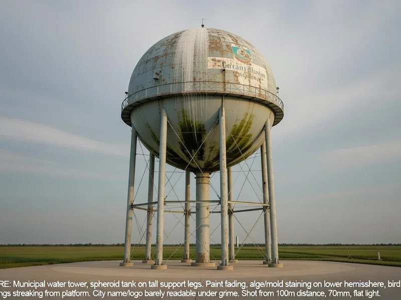 Before: Municipal water tower with algae staining and bird droppings