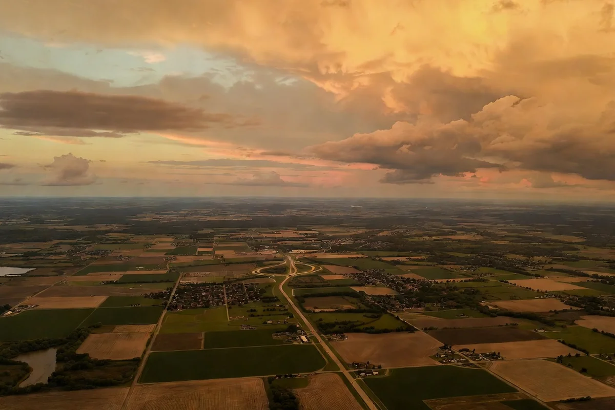 Aerial view of Midwest American landscape showing vast AeroWash service territory