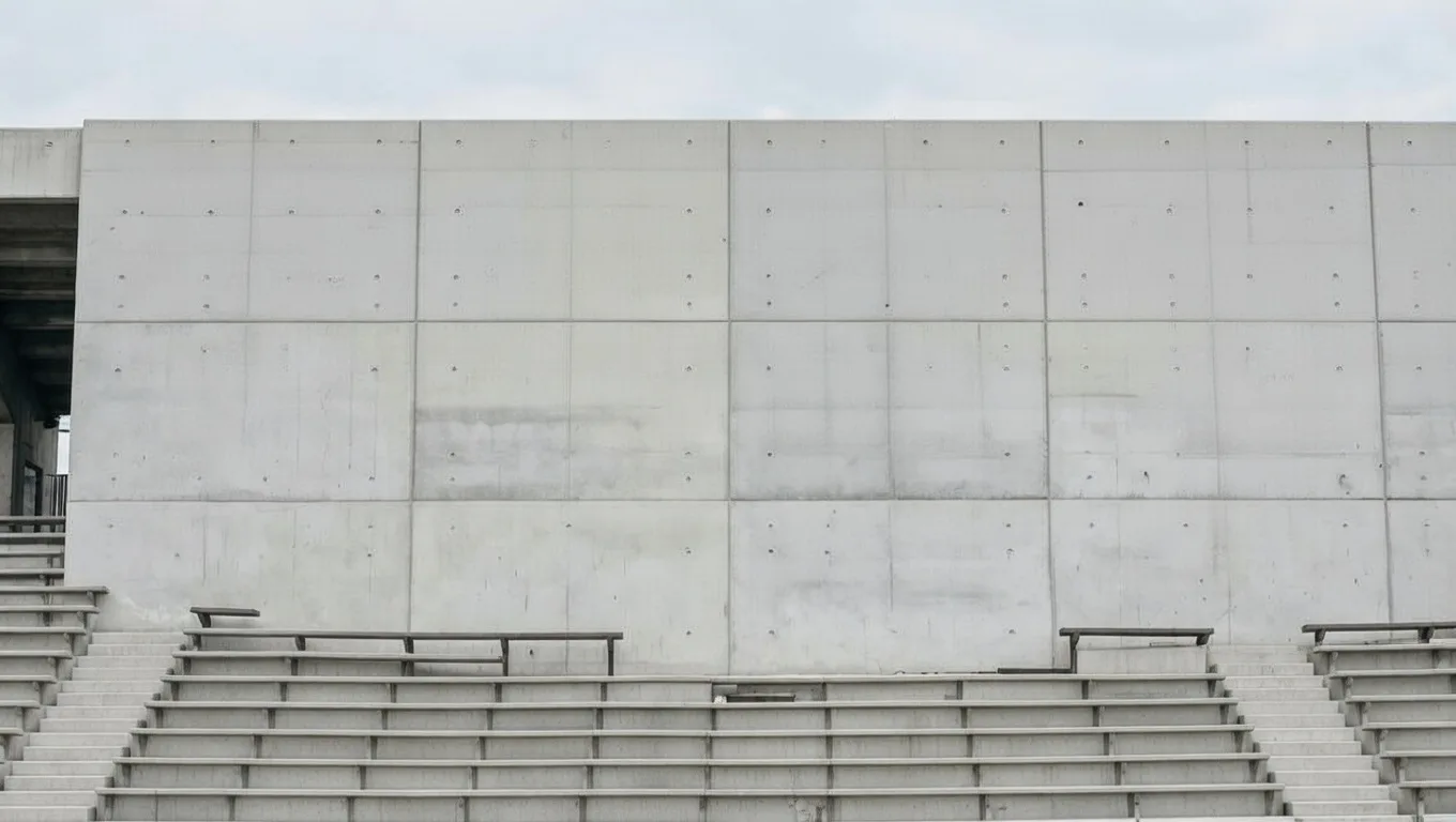 Clean stadium wall after AeroWash drone pressure washing removed algae and mold stains